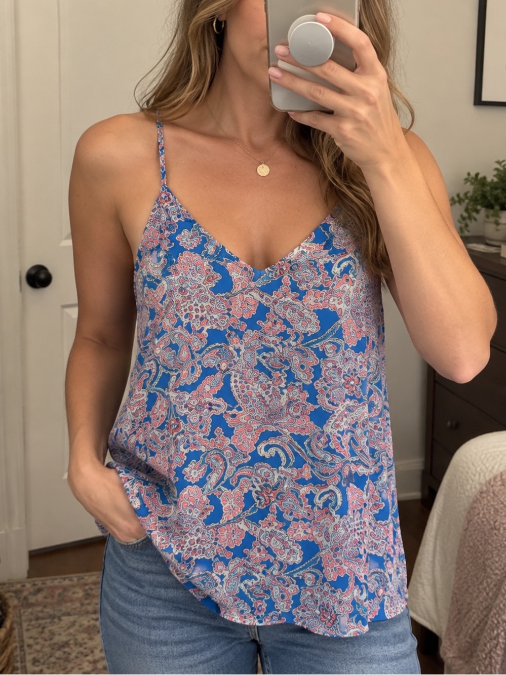 LOFT Paisley Chiffon Cami XS Blue Sleeveless‎ Tank Top NWT Boho Resort
